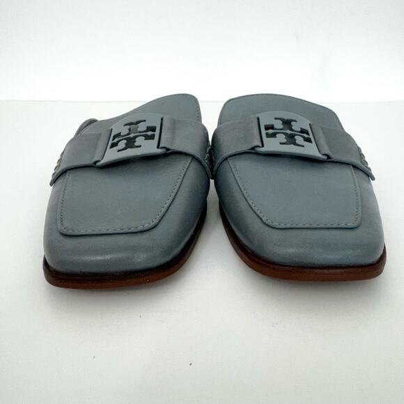 Tory Burch Georgia Leather Loafer Backless Mules in Light Blue Gray Logo 9.5 M - Picture 5 of 13